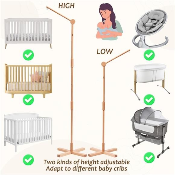 Wooden Floor-Standing Crib Mobile Arm 61 Inches, Movable Baby Mobile Hanger - Picture 2 of 6